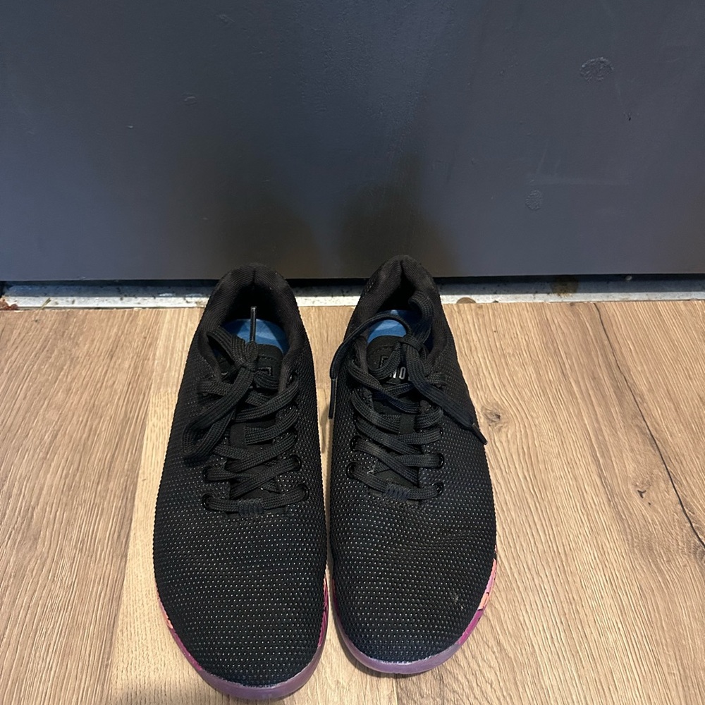 NOBULL Black Knit Women's Sneakers with Purple Sole Edge